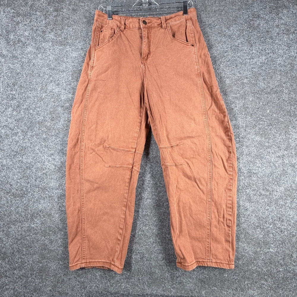 ADGN Barrel Cropped Jeans Women Large Brown Cotton High Rise 5-Pocket Streetwear